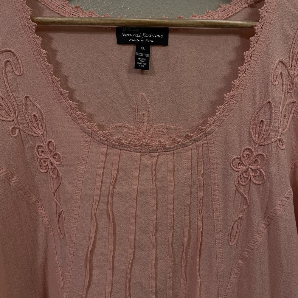 G.Designs Natural Fashions Floral Cotton Tunic Dress Lace Peach Resort Cruise XL - Picture 2 of 7